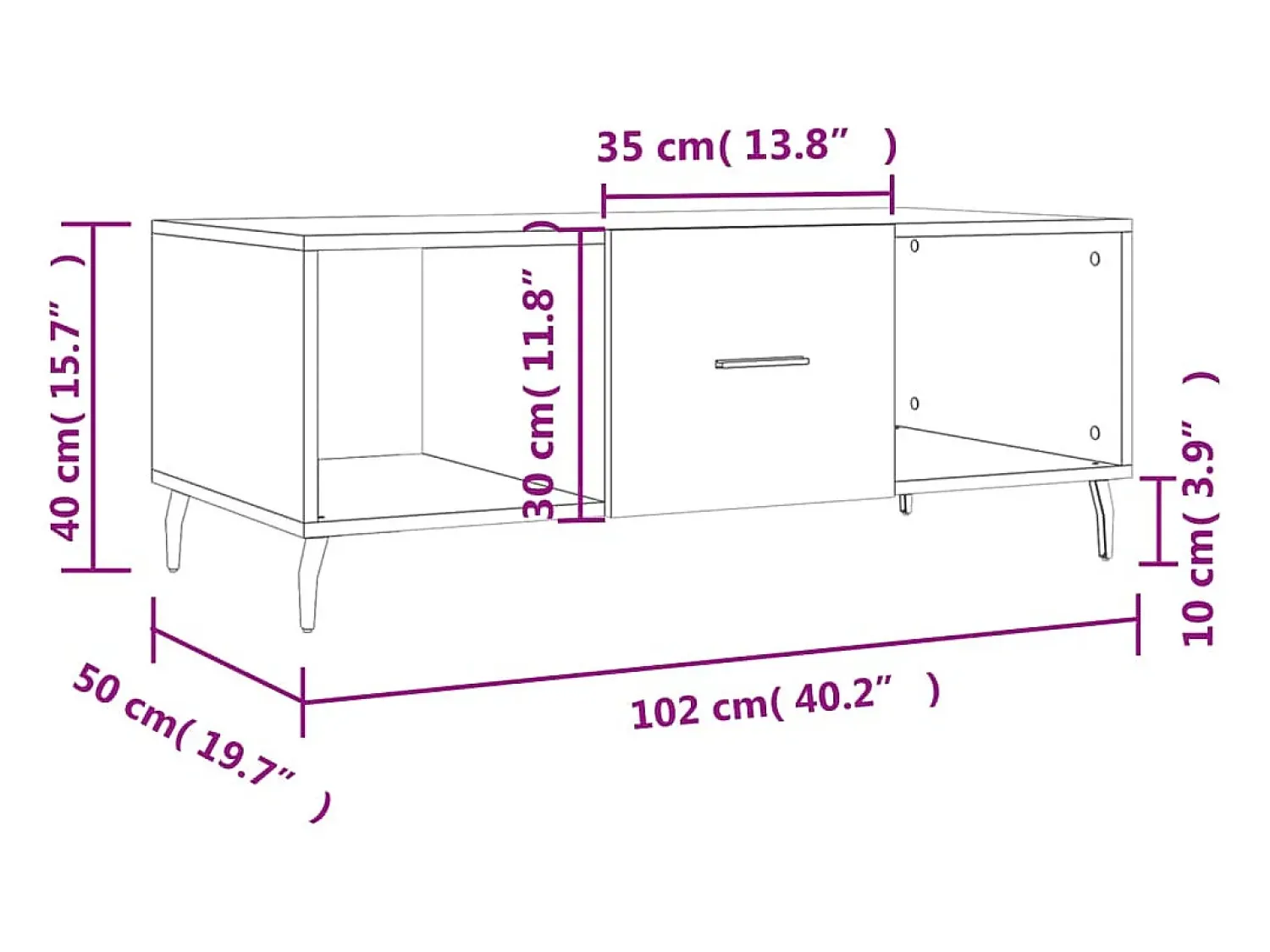 Mesa De Centro| Mesa de centro | Mesa de apoio 102x50x40 cm madeira processada Preto