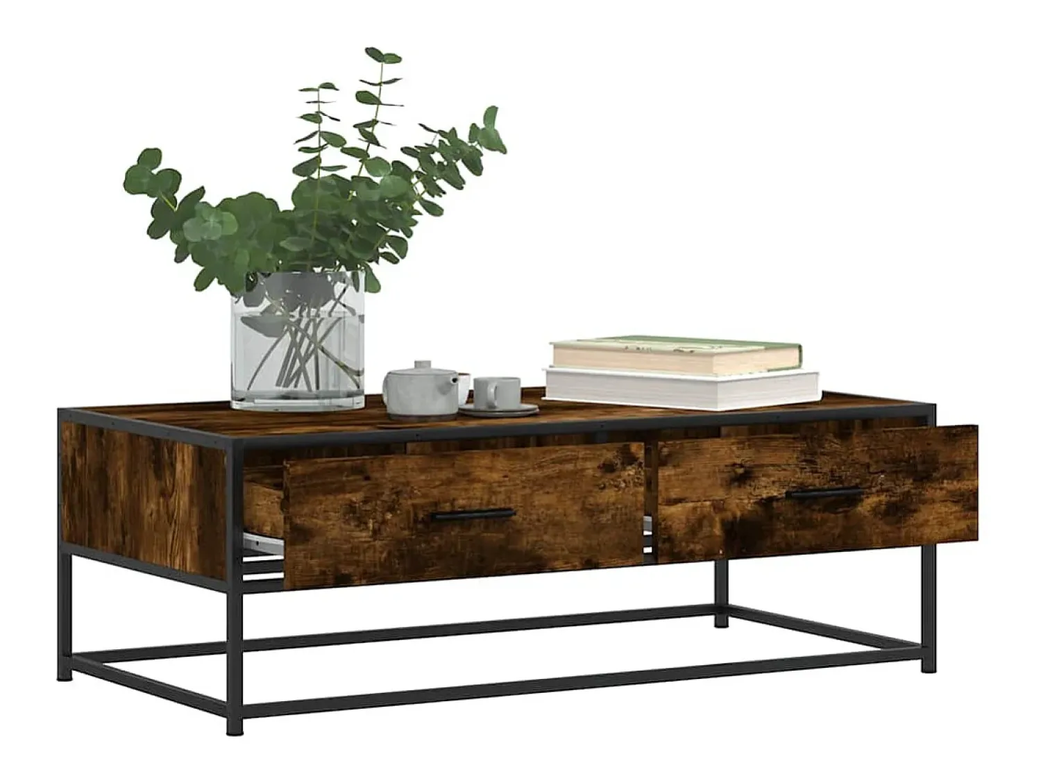 Mesa de centro | Mesa de apoio 100x50x35cm deriv. madeira/metal carvalho fumado^ Mesa De Centro