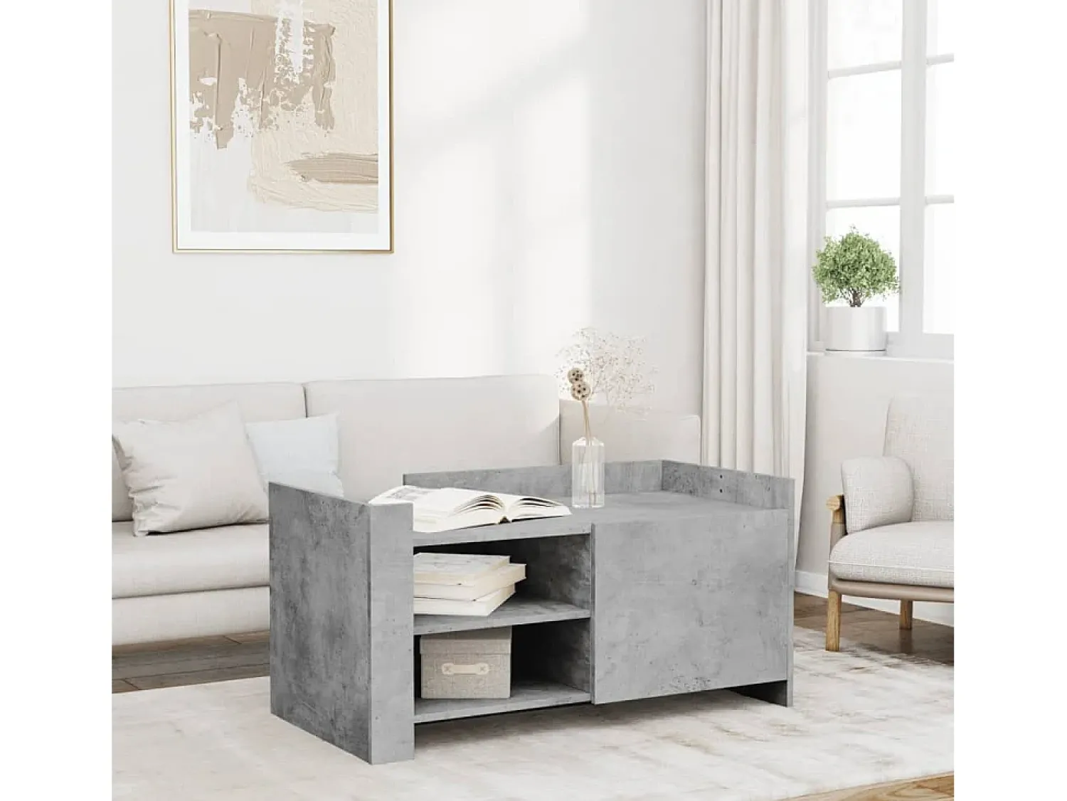 Mesa De Centro| Mesa de centro | Mesa de apoio 100x50x50cm derivados de madeira cinza cimento Cinzento