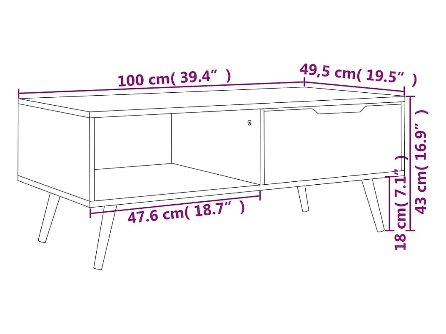 Mesa De Centro| Mesa de centro | Mesa de apoio 100x49.5x43 cm derivados madeira carvalho sonoma Castanho