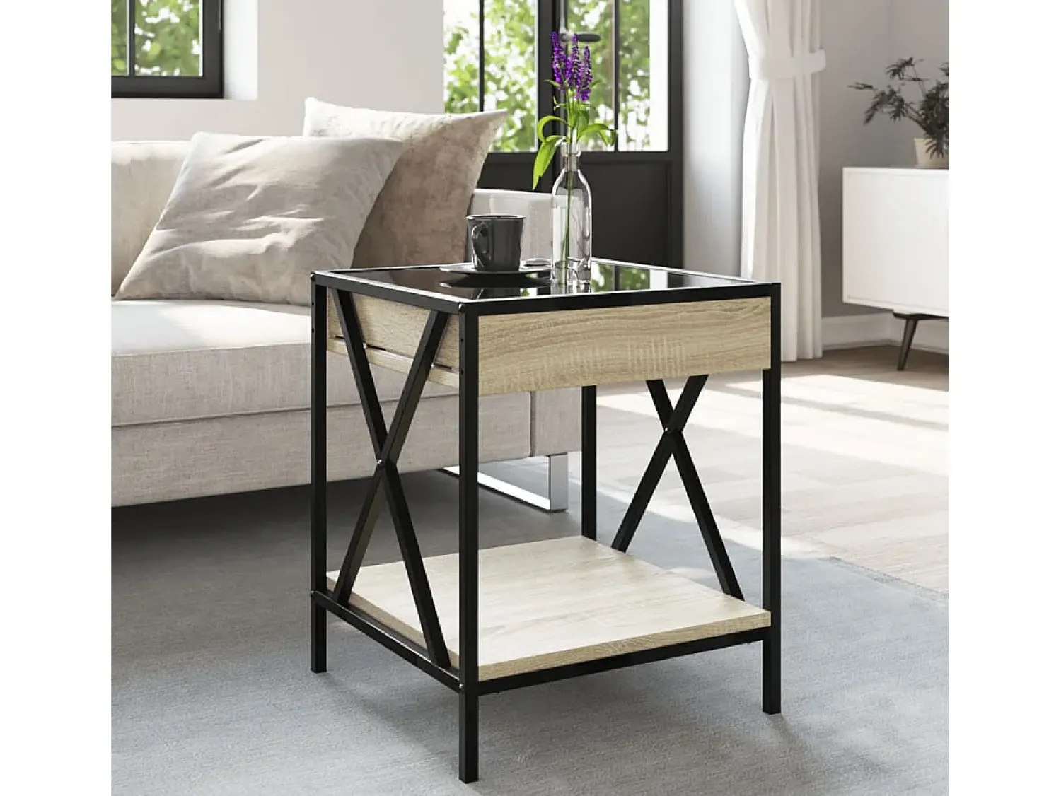 Outlet Mesa de centro | Mesa de apoio luzes LED Infinity 40x40x49 cm carvalho sonoma Castanho