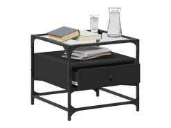 Clearance Mesa de centro | Mesa de apoio com topo em vidro 50x50x45 cm aço Preto