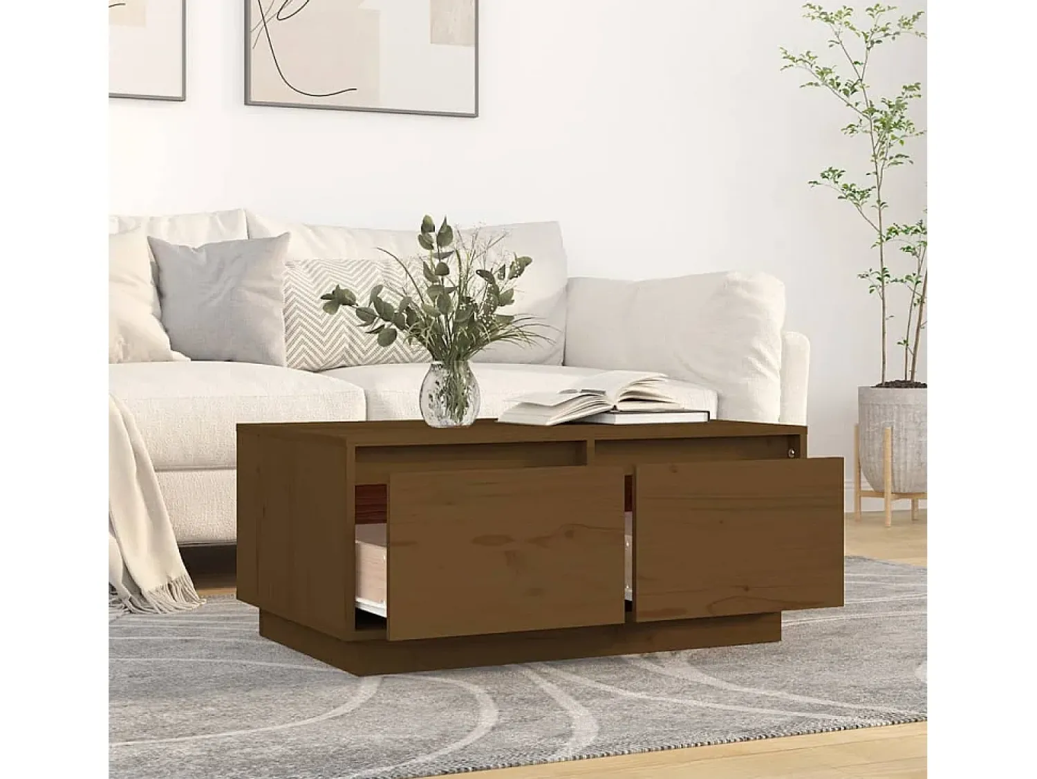 Mesa de centro | Mesa de apoio 80x50x35 cm madeira de pinho maciça -mel^ Mesa De Centro