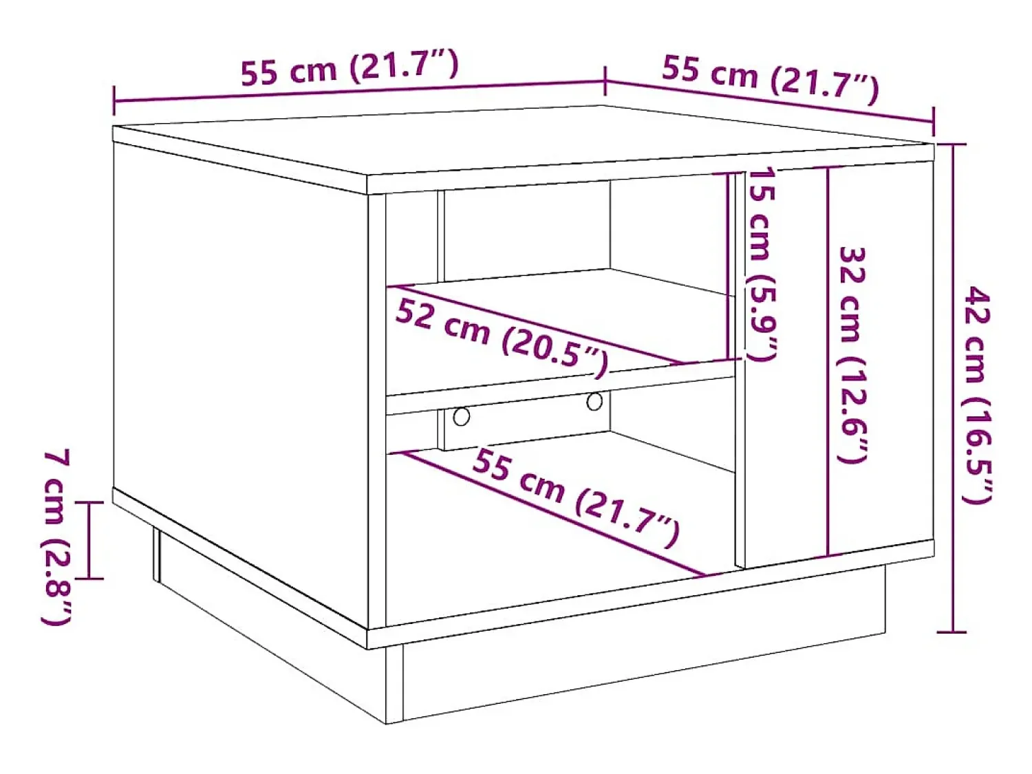 Mesa de centro | Mesa de apoio | Mesa de café 55x55x42 cm derivados de madeira carvalho artisiano^ Mesa De Centro