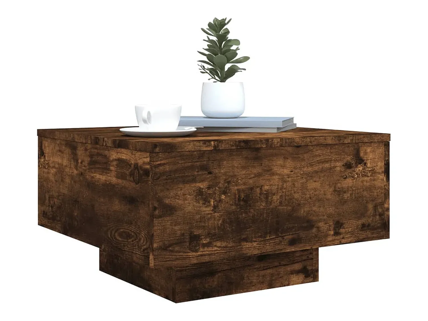 Mesa De Centro| Mesa de centro | Mesa de apoio com luzes LED 55x55x31 cm carvalho fumado Castanho