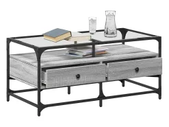 Mesa De Centro* Mesa de centro | Mesa de apoio c/ topo de vidro 98.5x50x45 cm cinza sonoma aço Cinzento