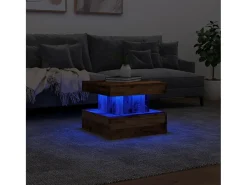 Discount Mesa de centro | Mesa de apoio com luzes LED 50x50x40 cm madeira velha Castanho