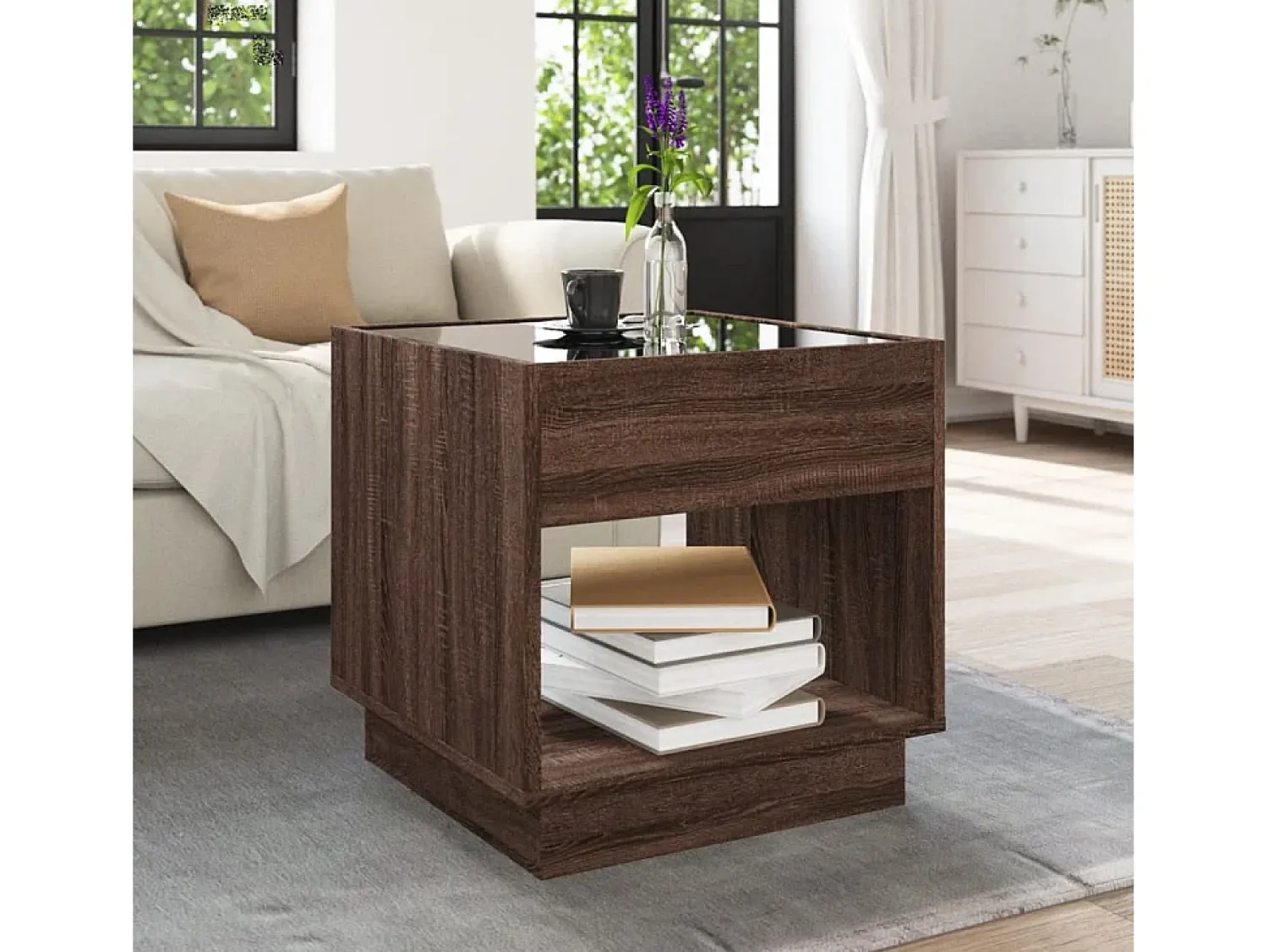 Mesa de centro | Mesa de apoio luzes LED Infinity 50x50x50 cm carvalho^ Mesa De Centro