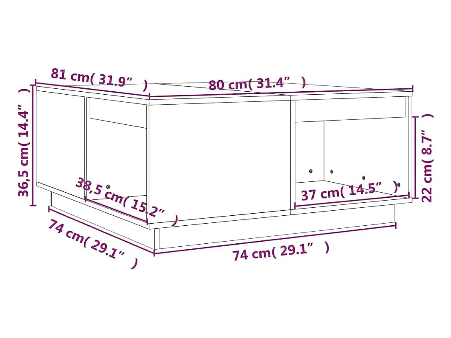 Mesa De Centro| Mesa de centro | Mesa de apoio 80x81x36.5 cm madeira de pinho maciça Preto