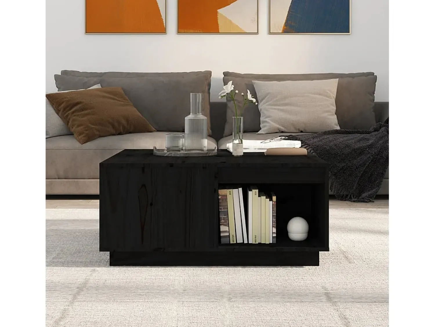 Mesa De Centro| Mesa de centro | Mesa de apoio 80x81x36.5 cm madeira de pinho maciça Preto