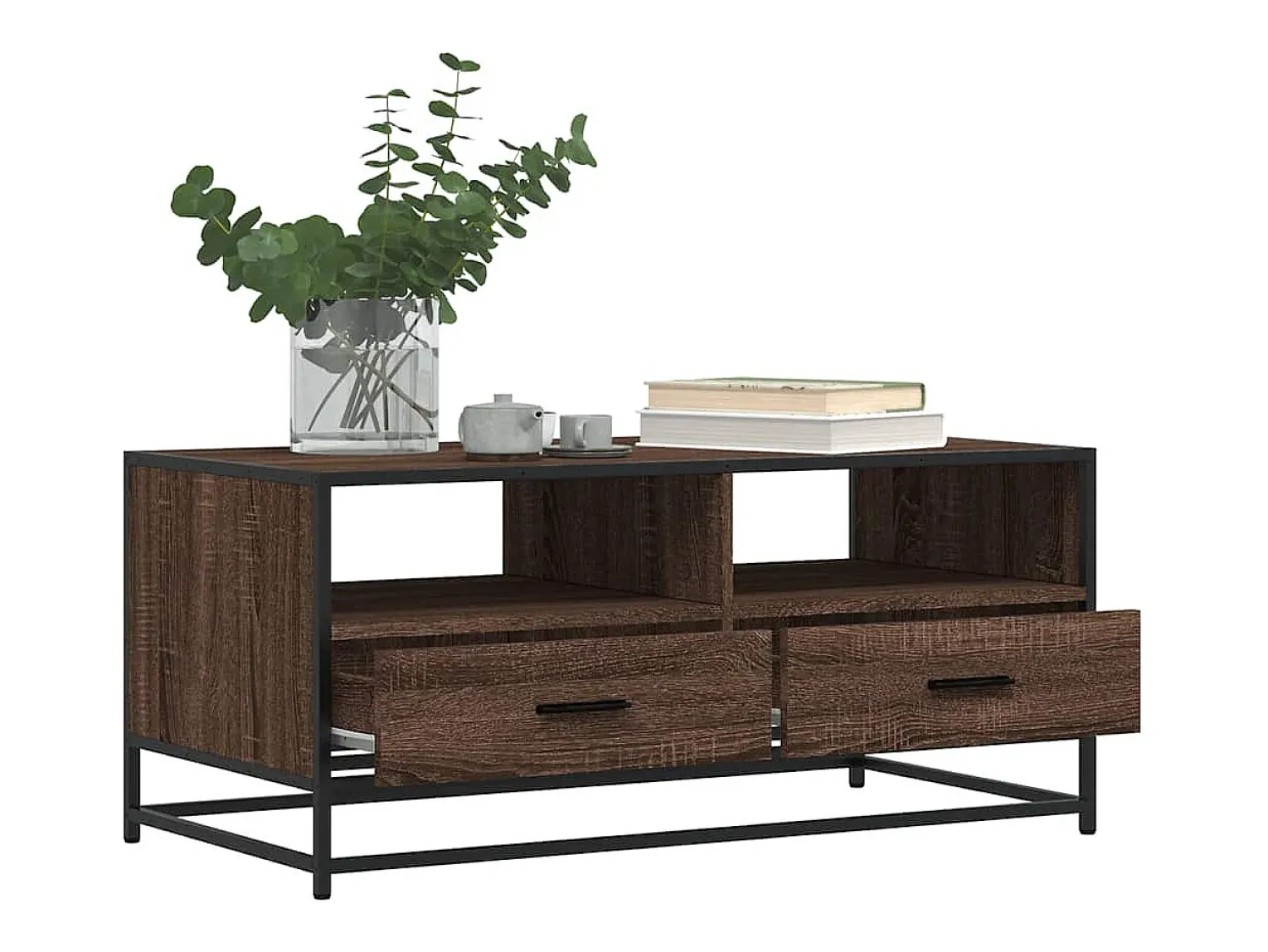 Mesa De Centro| Mesa de centro | Mesa de apoio 100x50x45cm deriv. madeira/metal carvalho Castanho