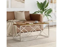 Mesa De Centro| Mesa de centro | Mesa de apoio | Mesa de café aço inoxidável e madeira recuperada maciça Multicor