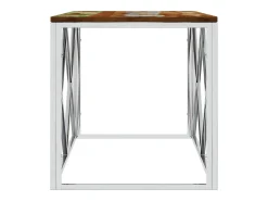 Mesa De Centro| Mesa de centro | Mesa de apoio | Mesa de café aço inoxidável e madeira recuperada maciça Multicor