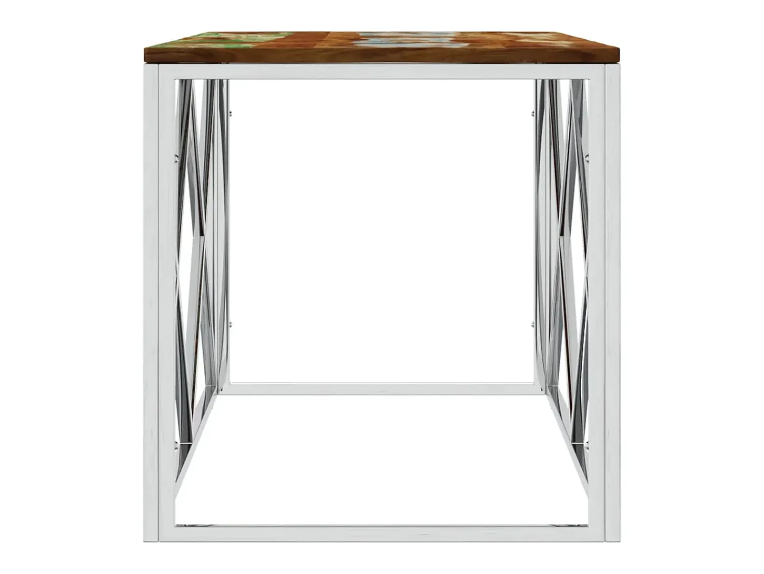 Mesa De Centro| Mesa de centro | Mesa de apoio | Mesa de café aço inoxidável e madeira recuperada maciça Multicor