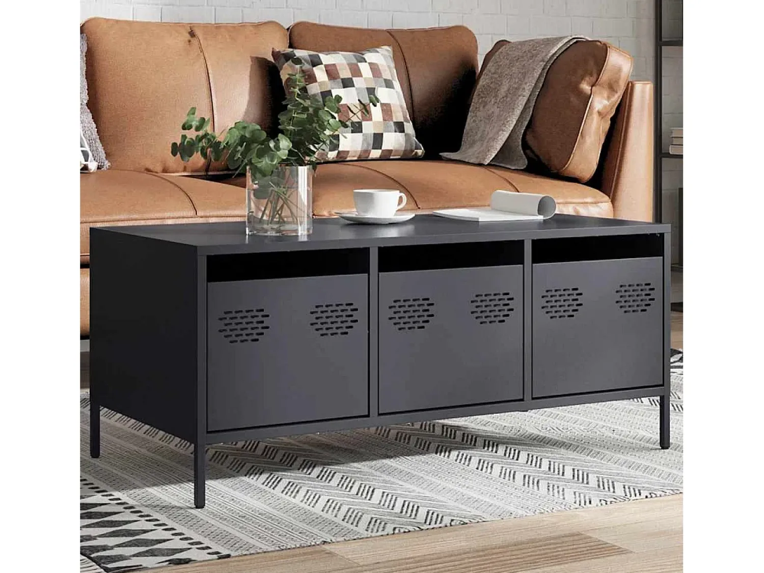Clearance Mesa de centro | Mesa de apoio | Mesa de café 101.5x50x43.5 cm aço laminado a frio antracite Preto