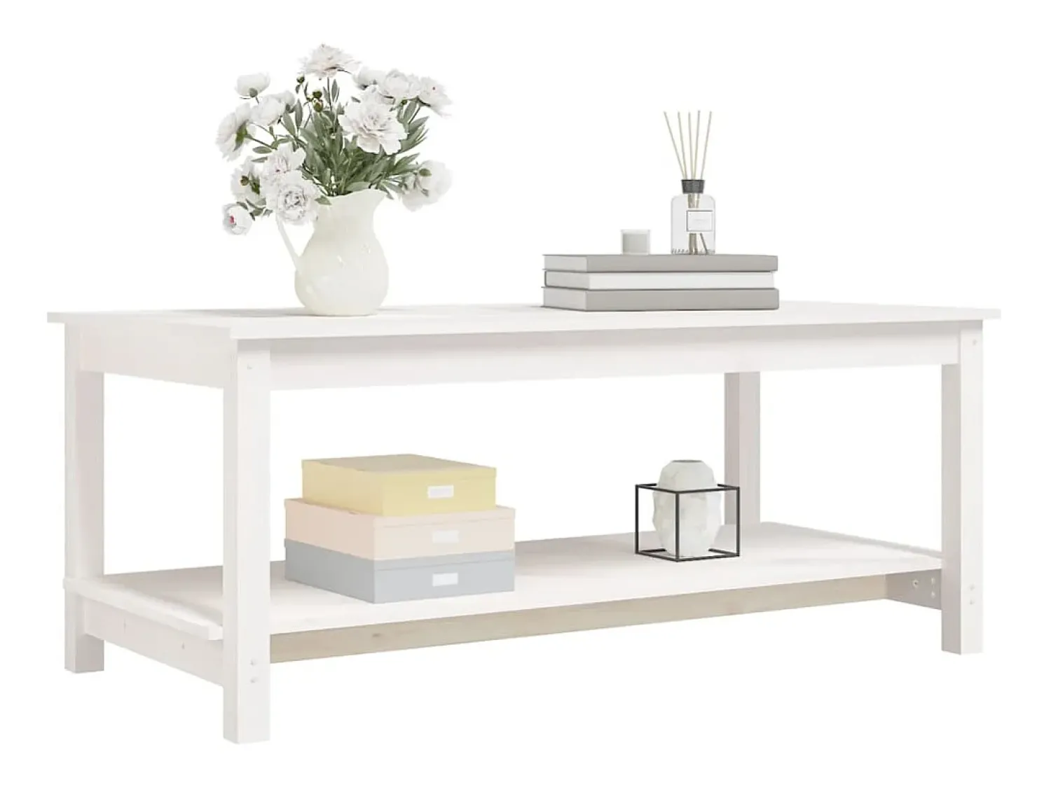 Mesa De Centro* Mesa de centro | Mesa de apoio 110x55x45 cm madeira de pinho maciça Branco