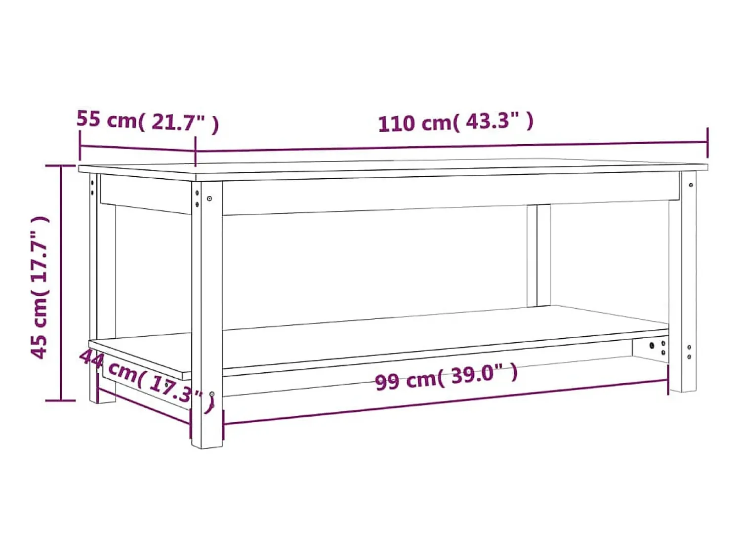 Mesa De Centro* Mesa de centro | Mesa de apoio 110x55x45 cm madeira de pinho maciça Branco