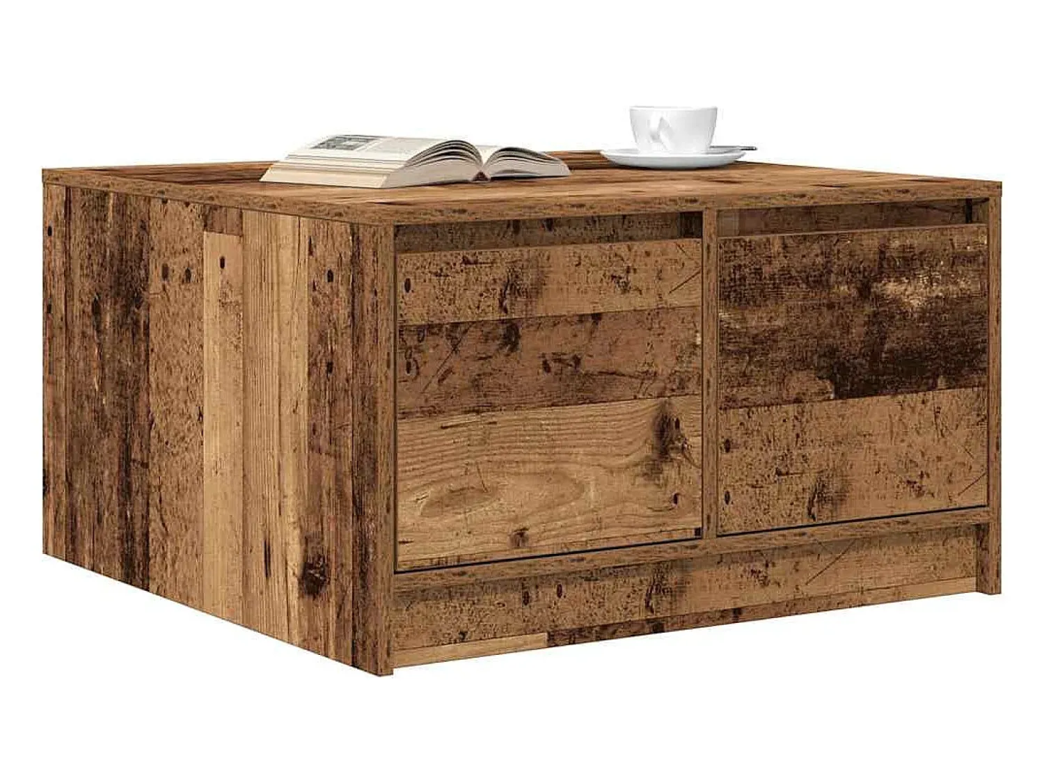 Mesa de centro | Mesa de apoio com gavetas 70.5x70x40 cm madeira velha^ Mesa De Centro