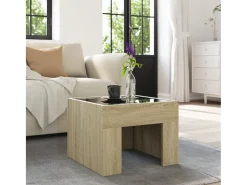 Mesa De Centro| Mesa de centro | Mesa de apoio luzes LED Infinity 40x40x30 cm carvalho sonoma Castanho