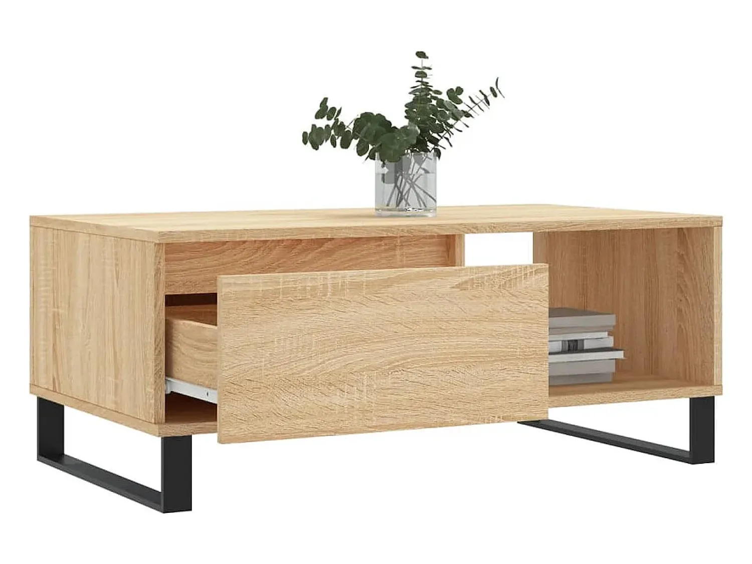 Mesa De Centro* Mesa de centro | Mesa de apoio 90x50x36.5 cm derivados madeira carvalho sonoma Castanho