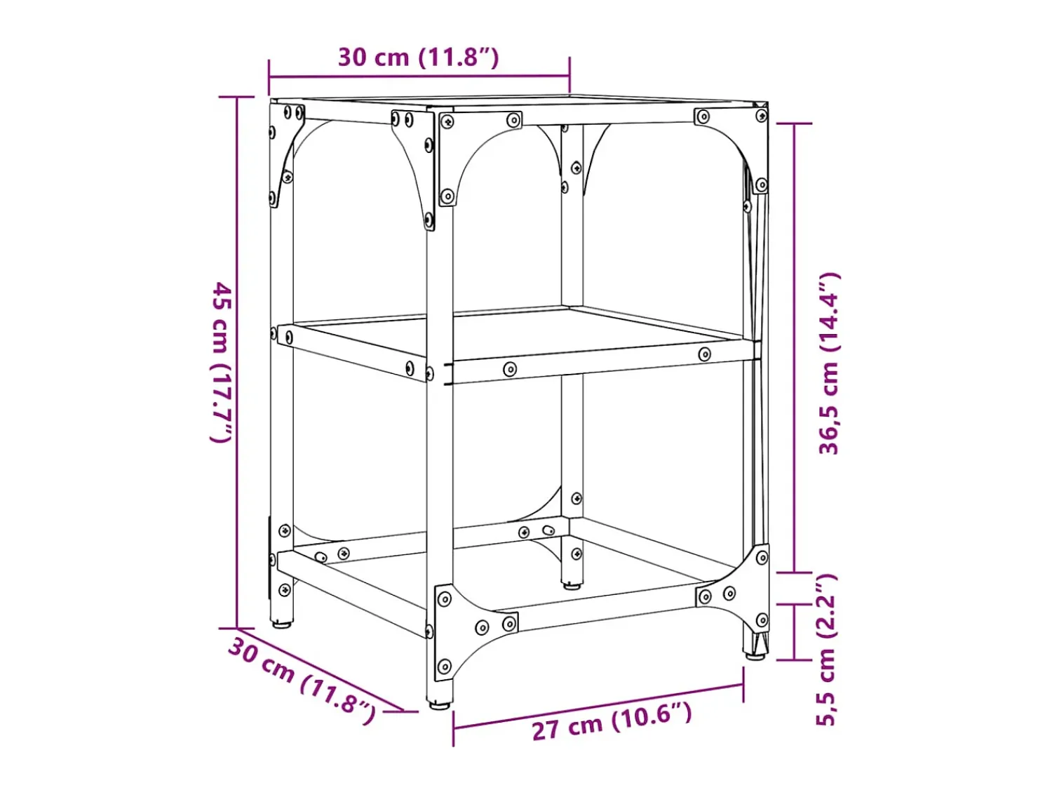 Hot Mesa de centro | Mesa de apoio c/ tampo em vidro 30x30x45 cm aço Transparente