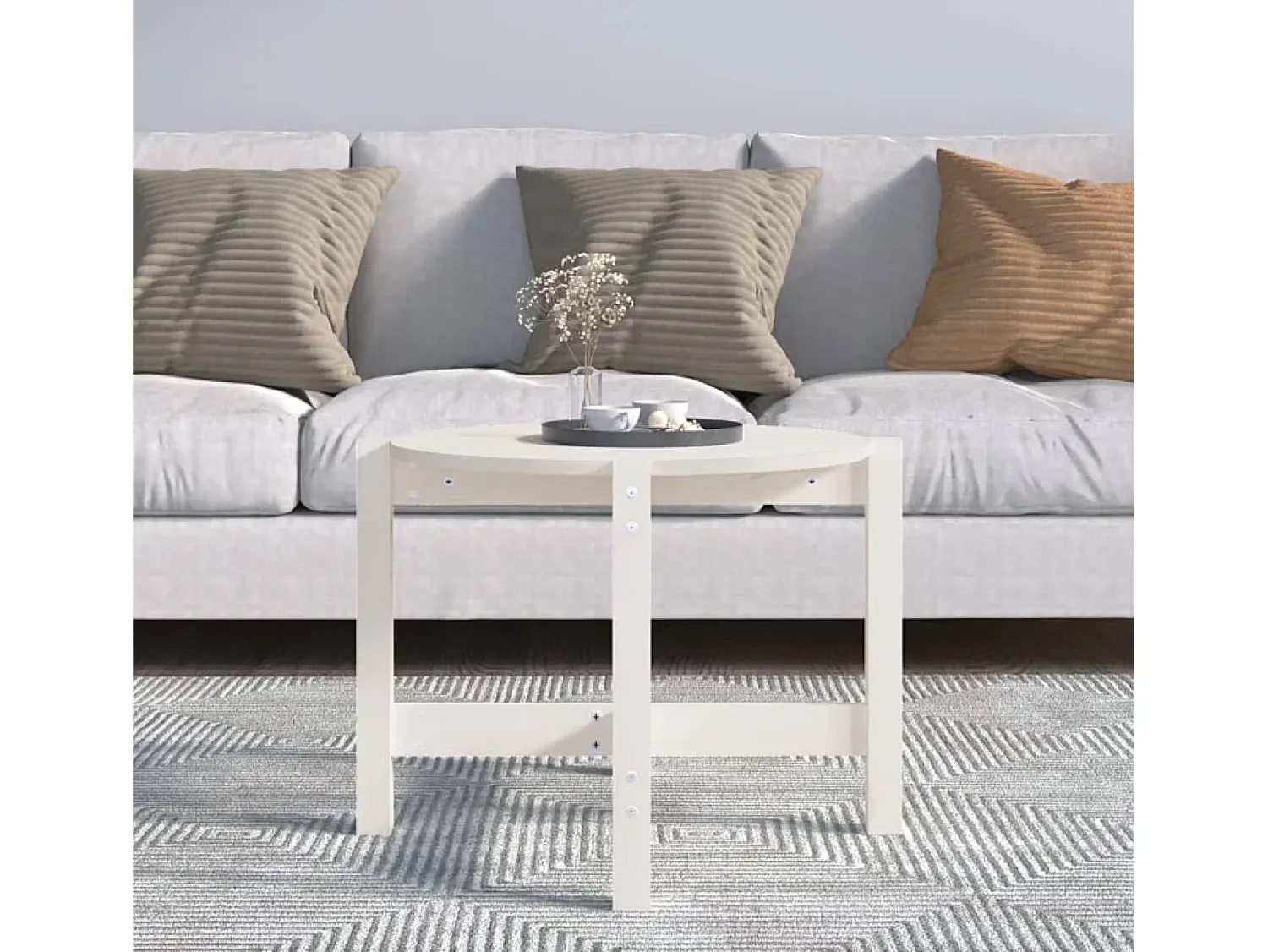Mesa De Centro| Mesa de centro | Mesa de apoio Ø 62.5x45 cm madeira de pinho maciça Branco