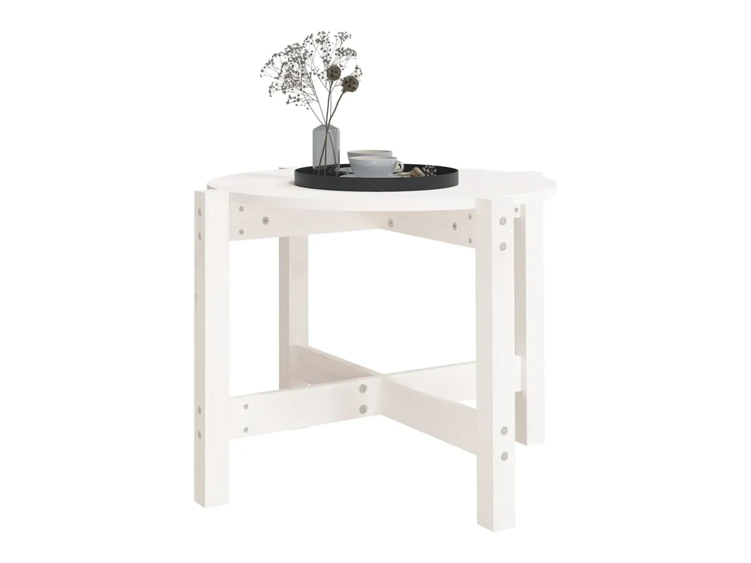 Mesa De Centro| Mesa de centro | Mesa de apoio Ø 62.5x45 cm madeira de pinho maciça Branco