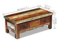 Hot Mesa de centro | Mesa de apoio | Mesa de café + gavetas 90x45x35 cm madeira reciclada maciça Castanho