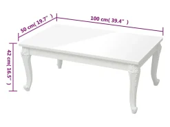 Mesa De Centro| Mesa de centro | Mesa de apoio 100x50x42 cm derivados madeira brilhante Branco