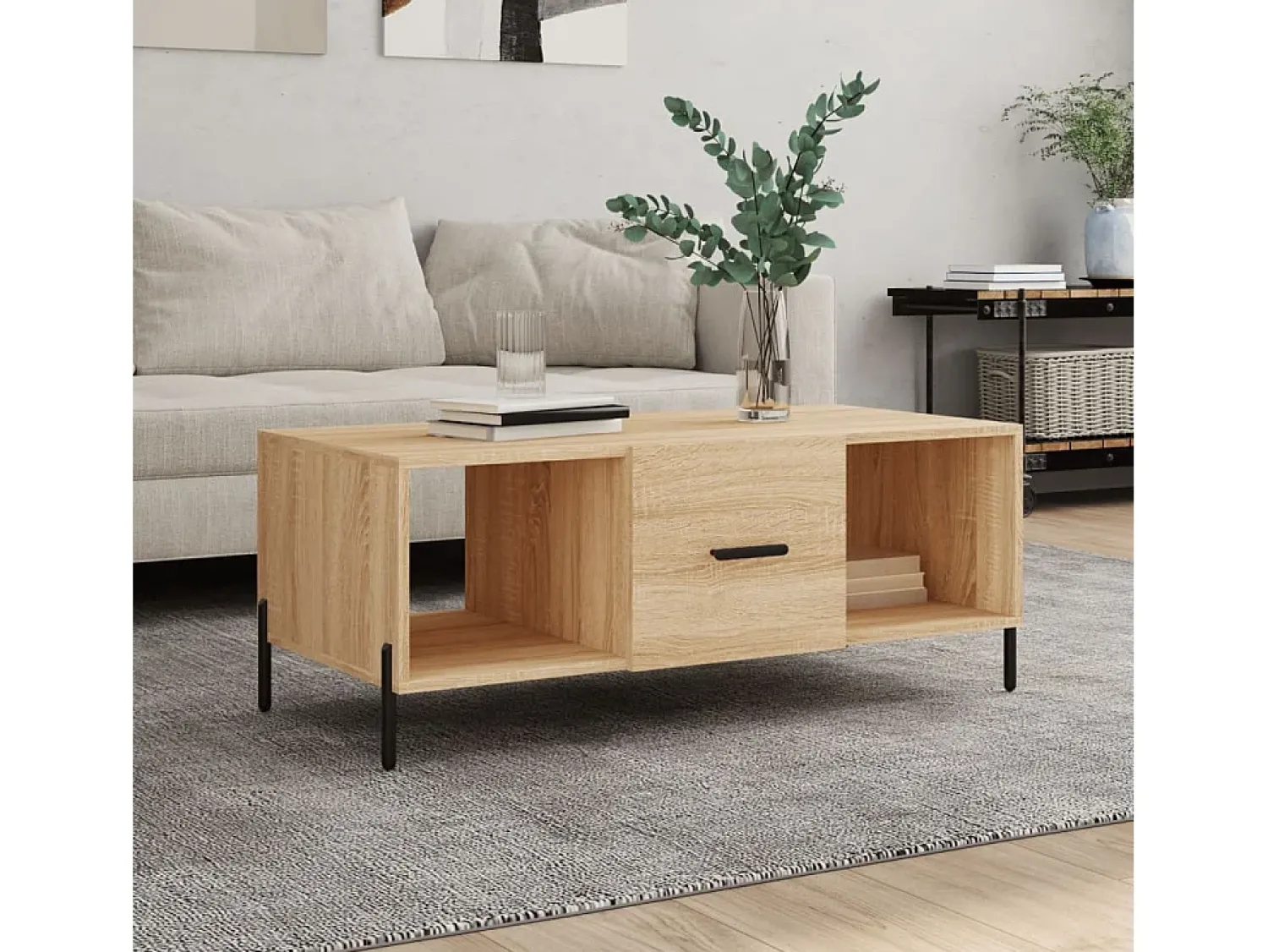 Hot Mesa de centro | Mesa de apoio 102x50x40 derivados de madeira carvalho sonoma Castanho