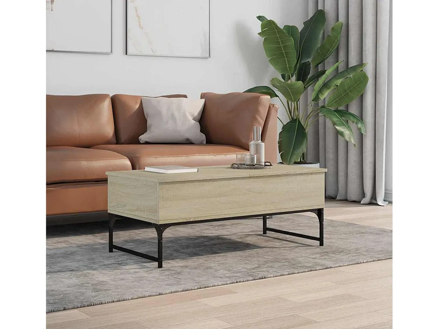 Mesa de centro | Mesa de apoio 100x50x40 cm deriv. madeira/metal carvalho sonoma^ Mesa De Centro