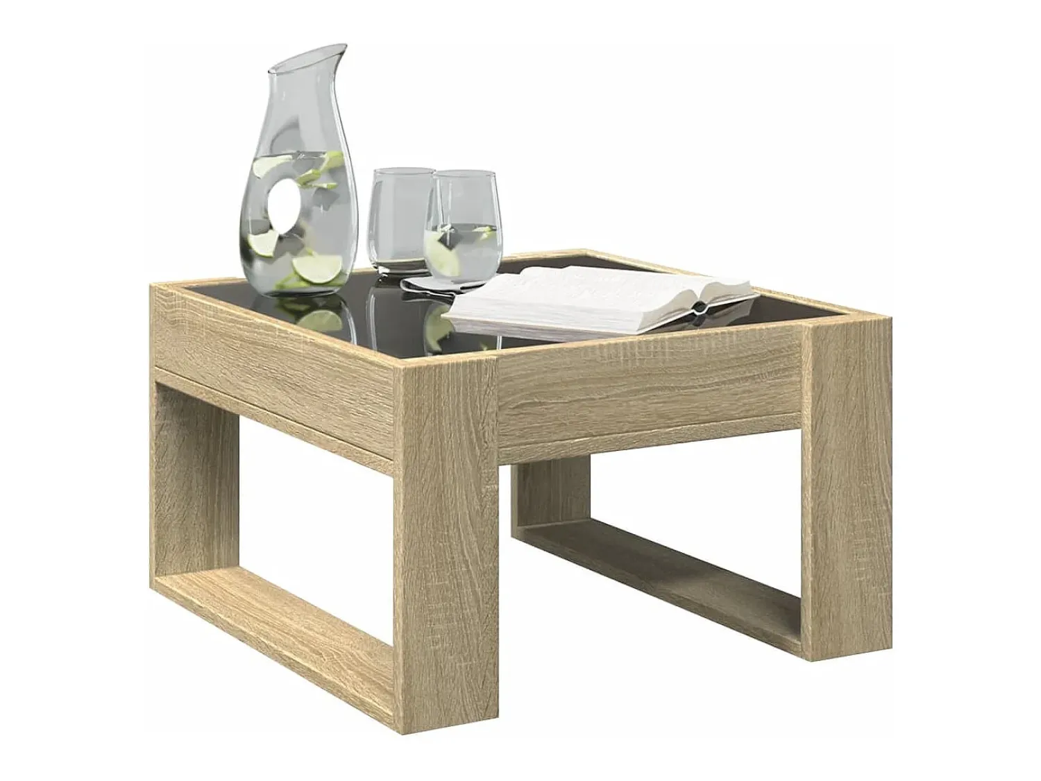 Mesa De Centro* Mesa de centro | Mesa de apoio luzes LED Infinity 50x53x30 cm carvalho sonoma Castanho