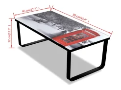 Mesa De Centro* Mesa de centro | Mesa de apoio tampo de vidro com impressão cabine telefónica Multicor