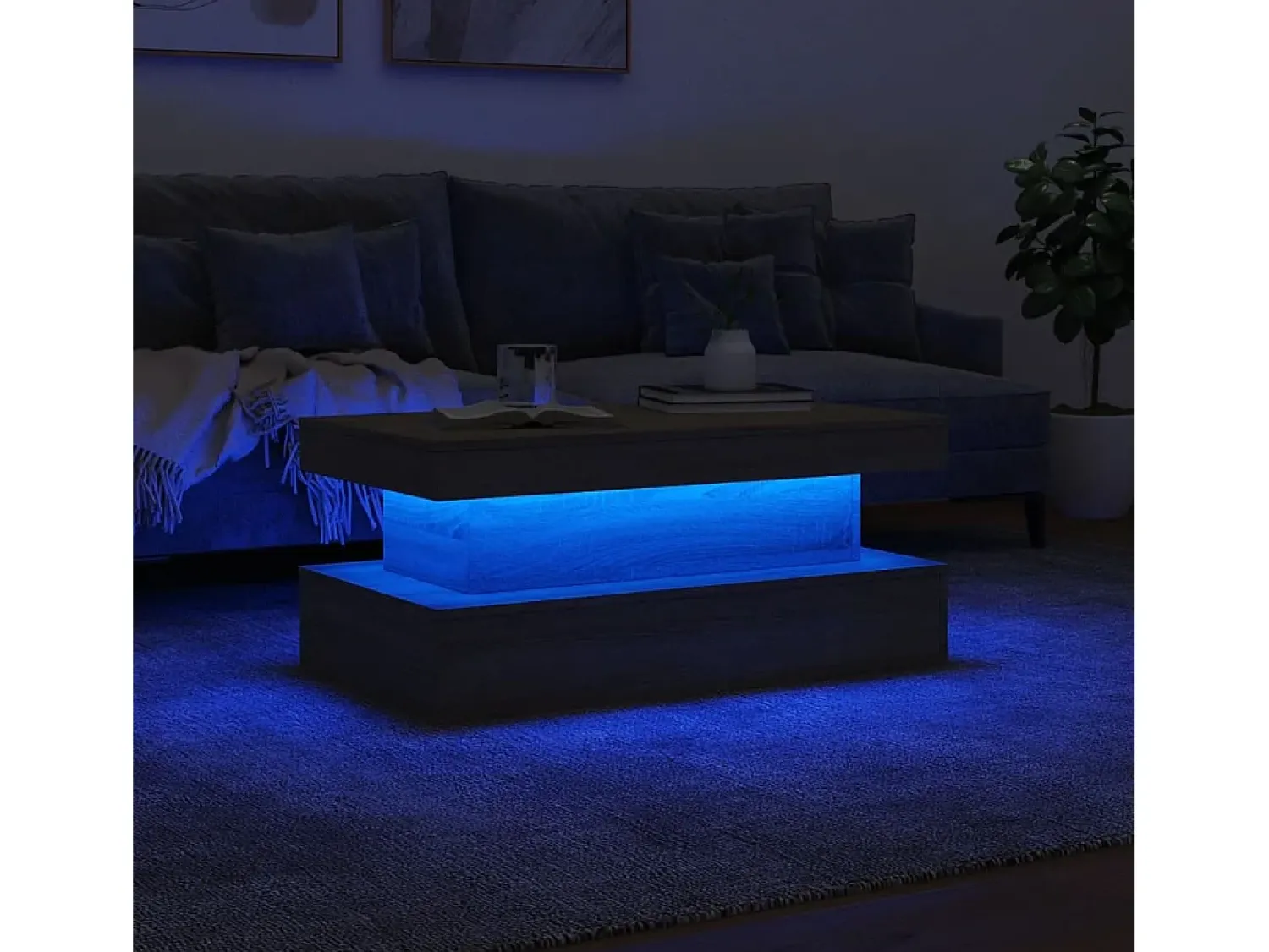 Discount Mesa de centro | Mesa de apoio com luzes LED 90x50x40 cm carvalho sonoma Castanho