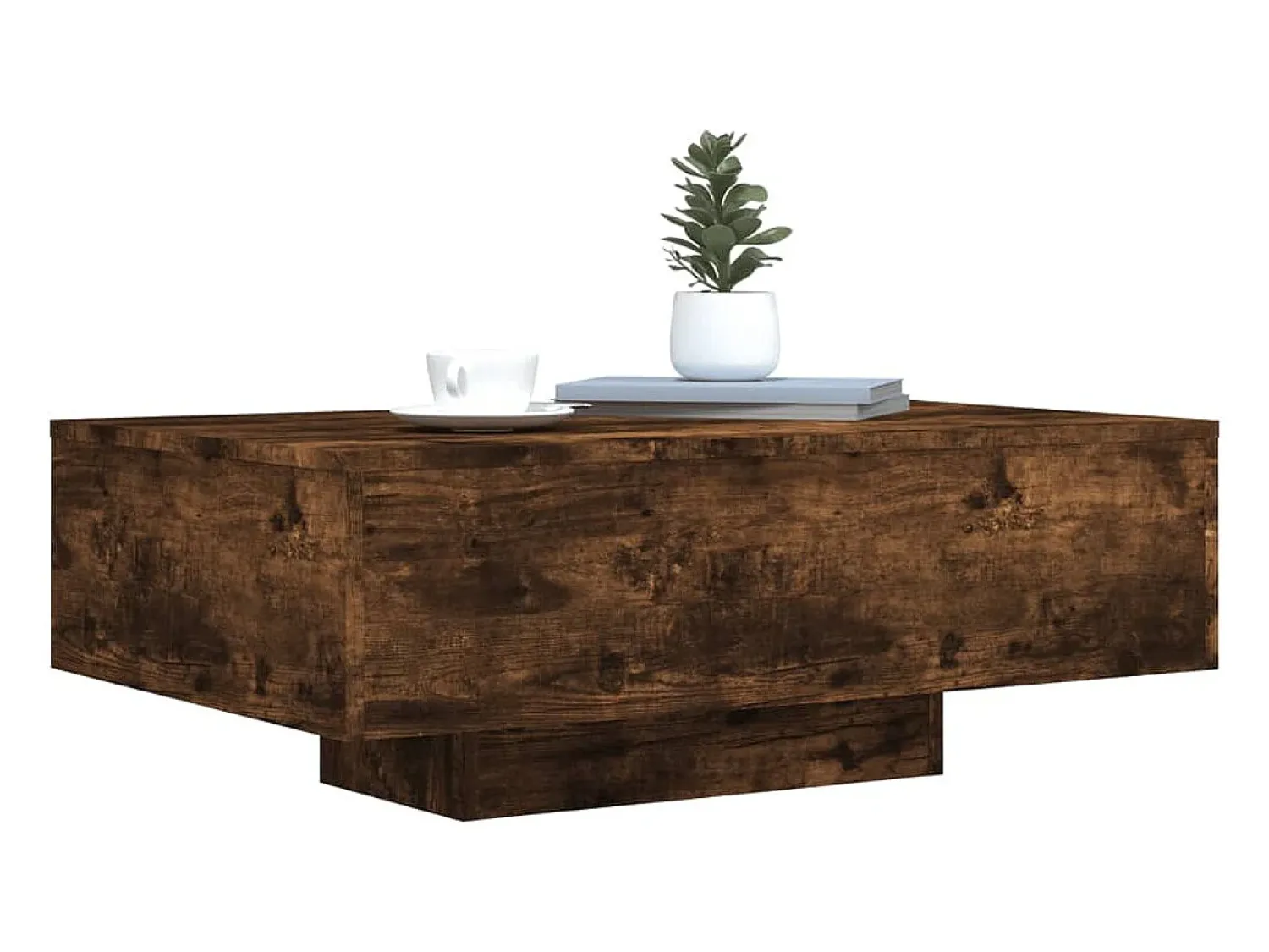 Mesa De Centro* Mesa de centro | Mesa de apoio | Mesa de café com luzes LED 85x55x31 cm carvalho fumado Castanho