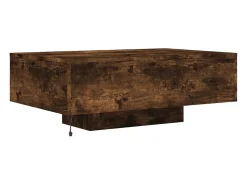 Mesa De Centro* Mesa de centro | Mesa de apoio | Mesa de café com luzes LED 85x55x31 cm carvalho fumado Castanho