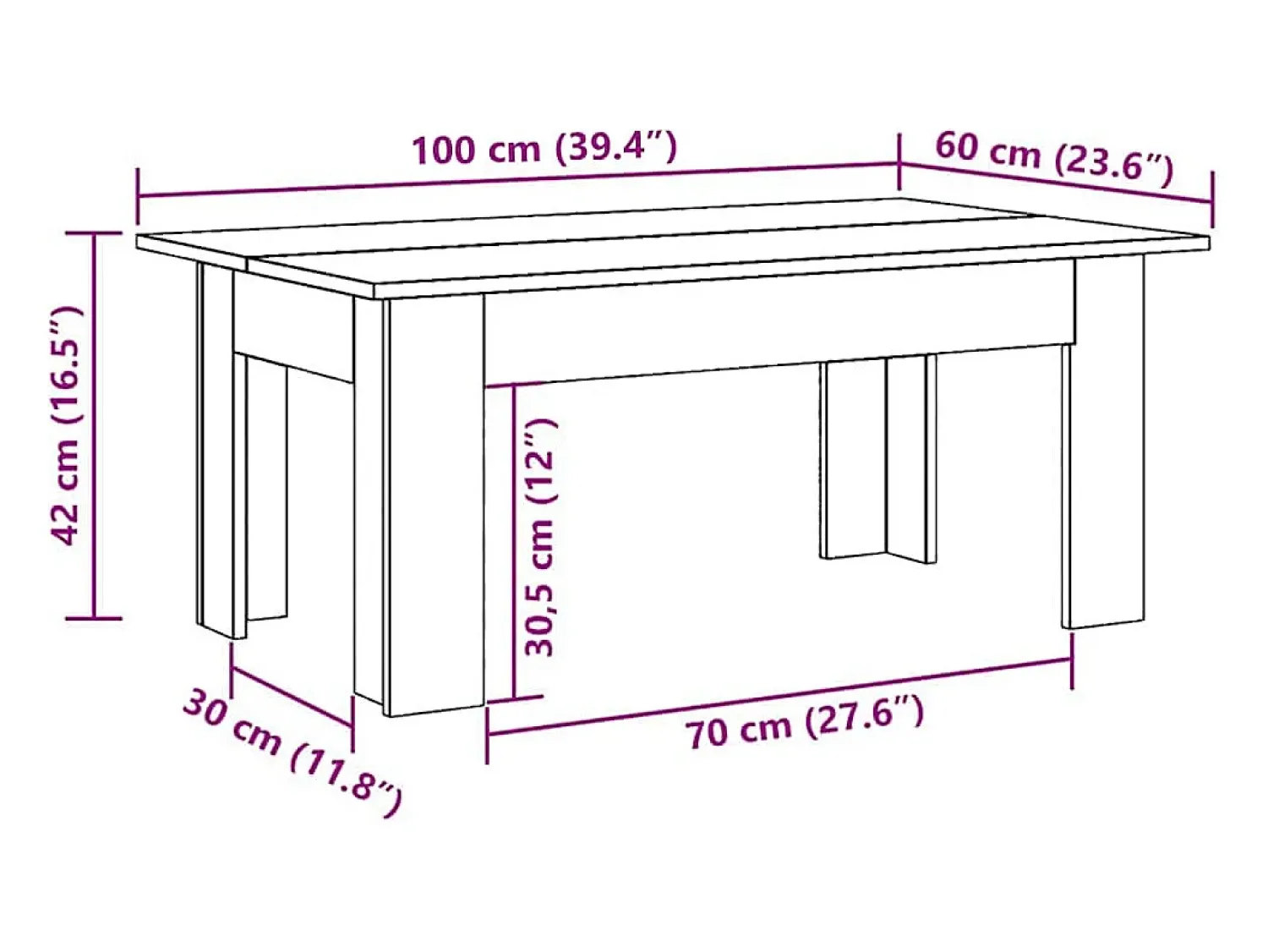 Mesa De Centro| Mesa de centro | Mesa de apoio 100x60x42 cm derivados madeira cimento Cinzento