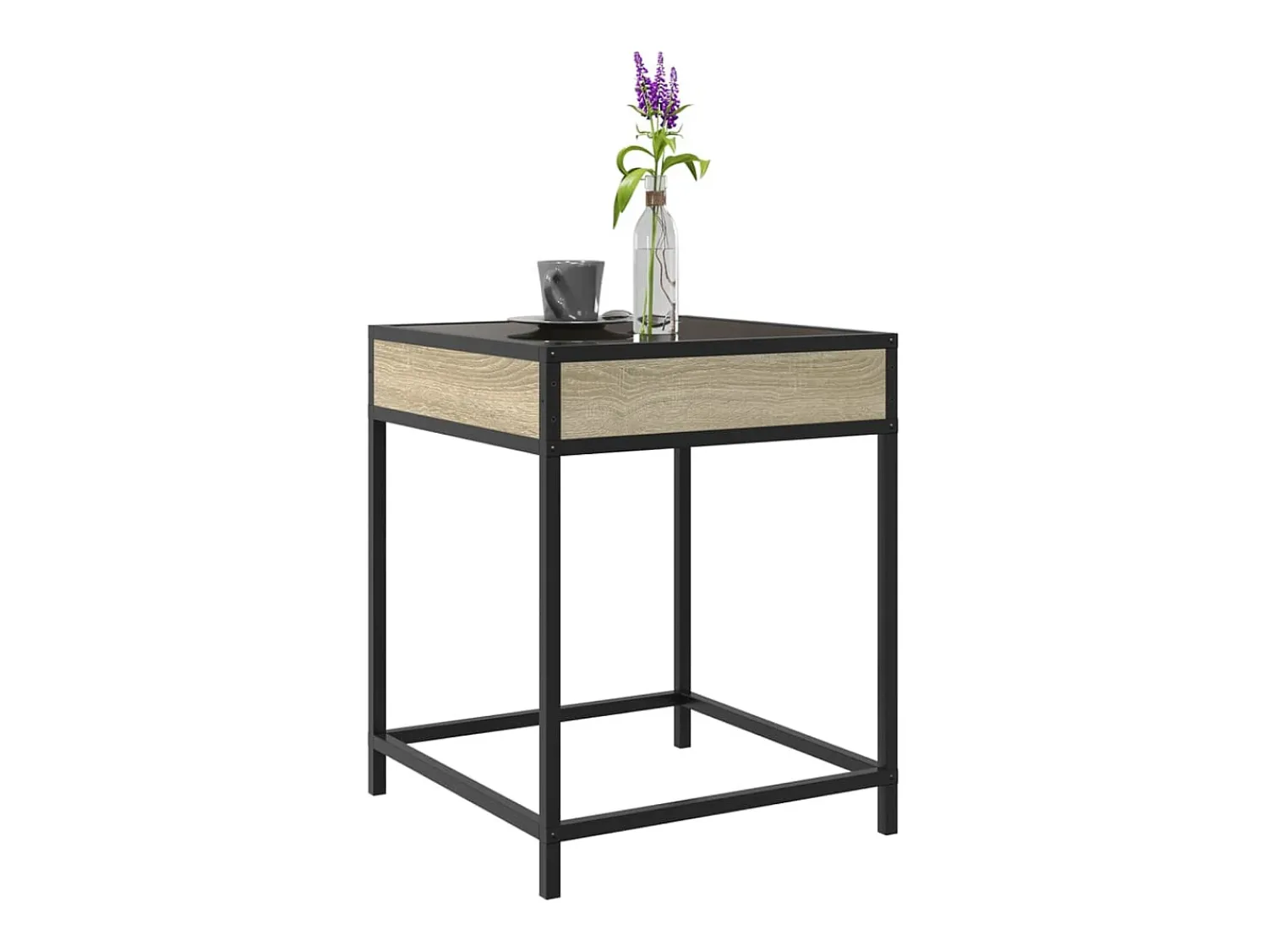 Mesa De Centro* Mesa de centro | Mesa de apoio luzes LED Infinity 40x40x51 cm carvalho sonoma Castanho