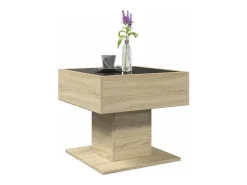 Mesa De Centro* Mesa de centro | Mesa de apoio c/ LEDs 50x50x45 madeira processada Castanho