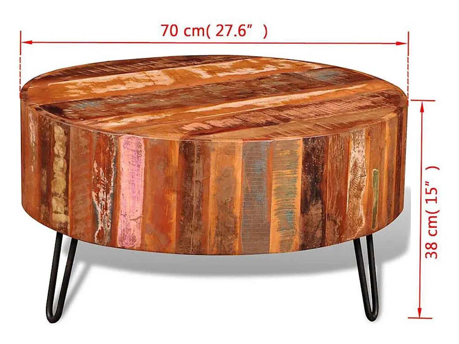 Mesa De Centro* Mesa de centro | Mesa de apoio | Mesa de café redonda.madeira maciça reciclada Castanho