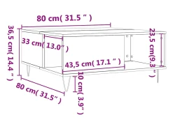 Mesa de centro | Mesa de apoio 80x80x36.5 cm derivados madeira carvalho fumado Castanho