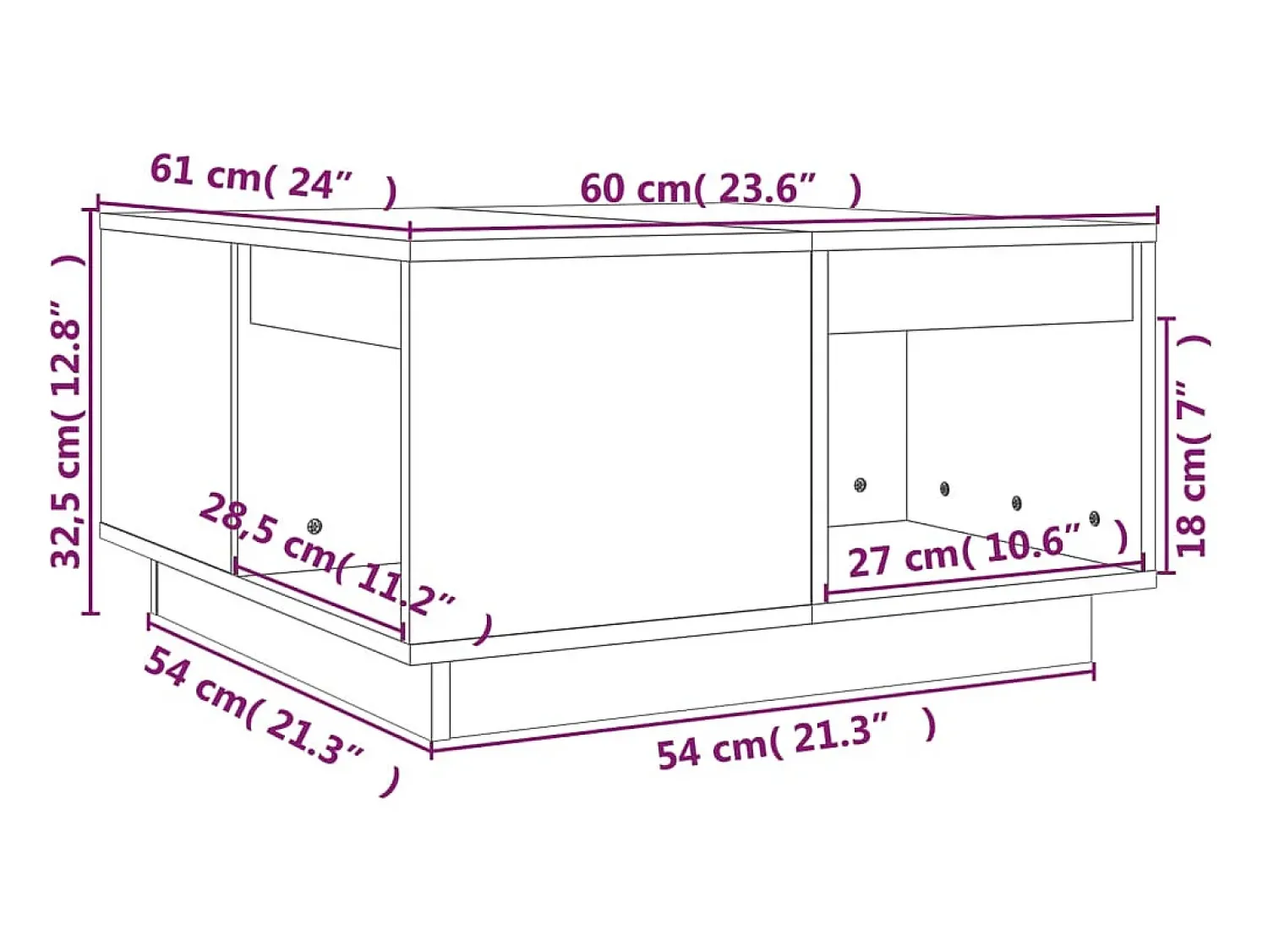 Mesa de centro | Mesa de apoio 60x61x32.5 cm madeira pinho maciça -mel^ Mesa De Centro