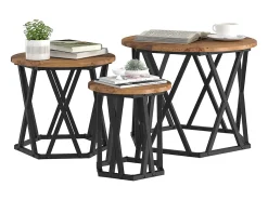 Mesa De Centro* Mesa de centro | Mesa Lateral Empilhável 3 pcs Madeira antiga 53x53x40 cm Castanho