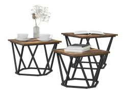 New Mesa de centro 3 pcs Carvalho fumado 50x50x40 cm Castanho