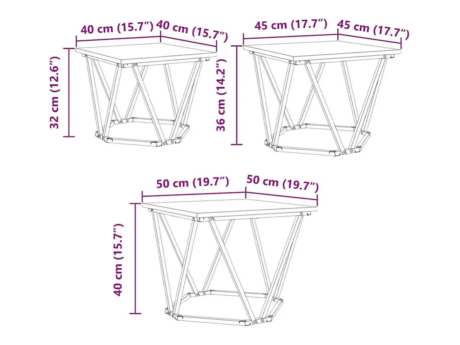 Mesa De Centro| Mesa de centro 3 pcs Carvalho sonoma 50x50x40 cm Castanho
