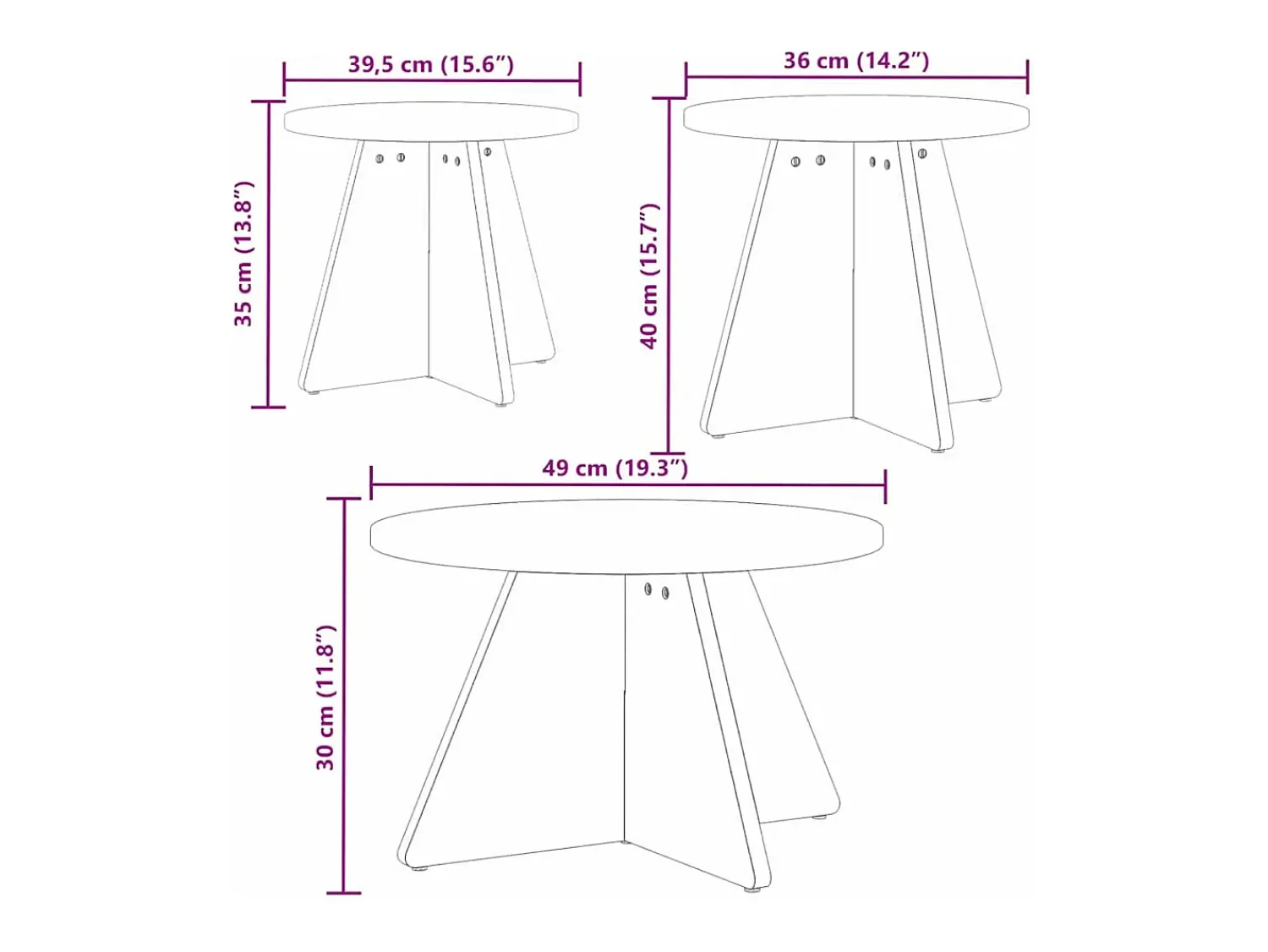 Mesa de centro 3 pcs -mel 49x49x30 cm^ Mesa De Centro