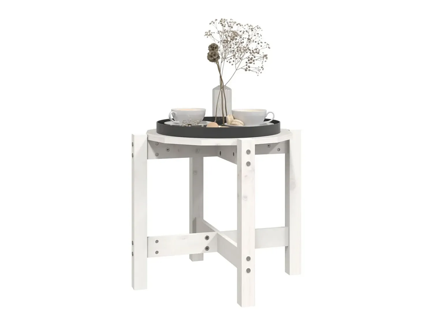 Mesa De Apoio| Mesa de centro Ø 52,5x45 cm madeira de pinho maciça PT383497 Branco