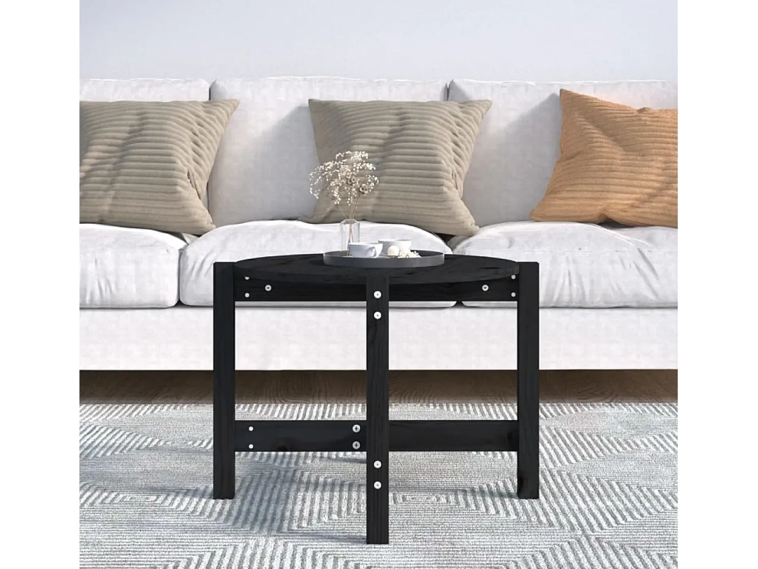 Mesa De Centro* Mesa de centro Ø 62,5x45 cm madeira de pinho maciça PT835312 Preto