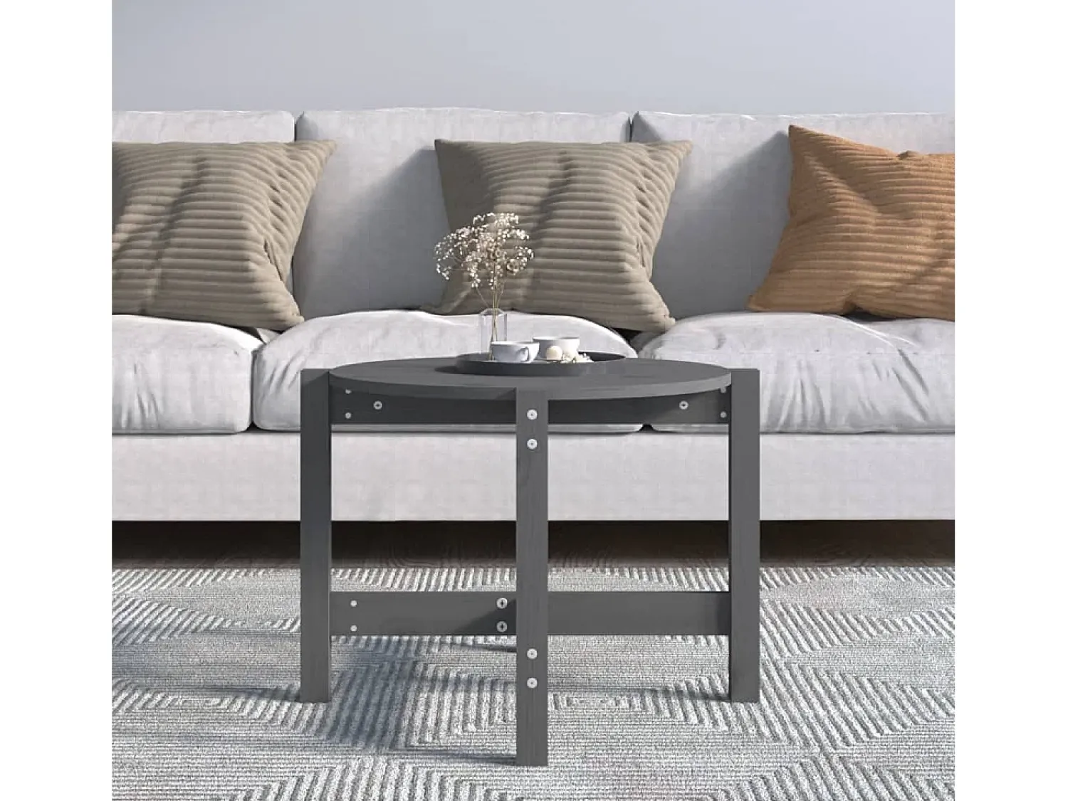 Mesa De Centro* Mesa de centro Ø 62,5x45 cm madeira de pinho maciça PT824567 Cinzento