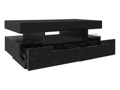 Mesa De Centro| Mesa de centro, acabamento alto brilho, com LED, 4 gavetas à frente e atrás, amplo espaço de arrumação 80x50x36cm, Preto